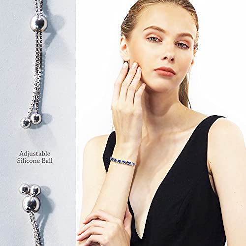 Belinda Jewelz Women September Birthstone Bangle Bracelet Classic Beautiful 925 Sterling Silver Sparkling Gemstone Xo Bolo Tennis Bracelets Fine Wrist Jewellery 4.2 Carat Created Blue Sapphire 11 Inch #TOP1