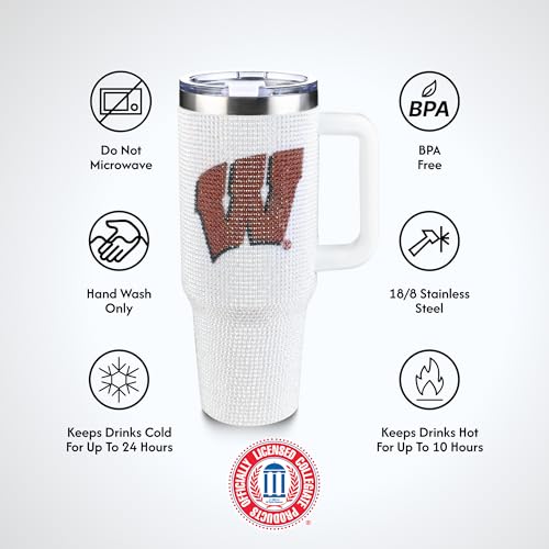 Image of The Memory Company Officially Licensed 40oz White Bling Game Day Tumbler, University of Wisconsin