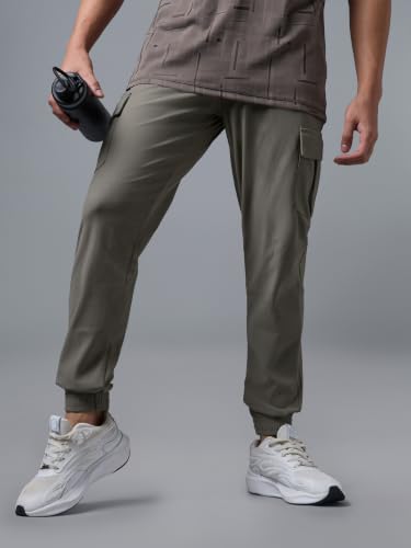 Image of TECHNOSPORT Men's DURACOOL+ Slim Fit Sports Cargo Joggers Quick Dry Moisture-Wicking Breathable Polyester Track Pants Mid Rise Drawstring Waist Gym, Running, Training, Travel & Casual Wear