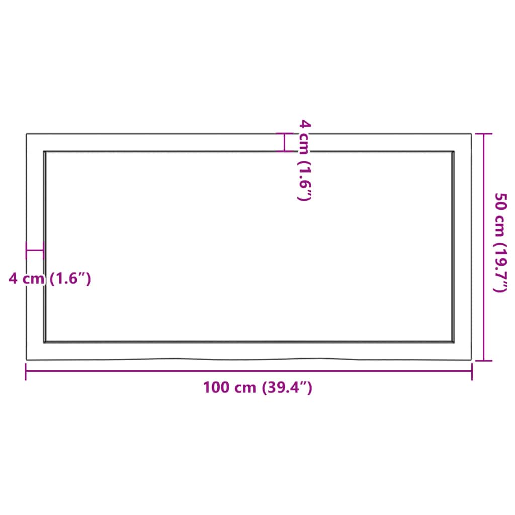 Piano di lavoro per lavabo, in legno massiccio di quercia, 100 x 50 x (2-6) cm, non trattato, con bordo naturale, robusto e stabile, per bagno, cucina, banco da lavoro, fai da te, costruzione