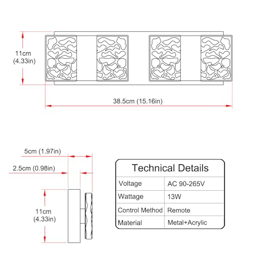 Image of Modern Chrome 4-Lights Bathroom Vanity Light, Eleglant Chrome LED Bathroom Light Fixtures Over Mirror, Dimmable Acrylic Shade Wall Lighting Fixtures, Hardwired Wall Light(H4.33in, L15.16in)