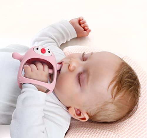 Image of Smily Mia Penguin Buddy Never Drop Silicone Baby Teething Toy for 0-6month Infants, Baby Chew Toys for Sucking Needs, Hand Pacifier for Breast Feeding Babies, Car Seat Toy for New Born,Light Pink