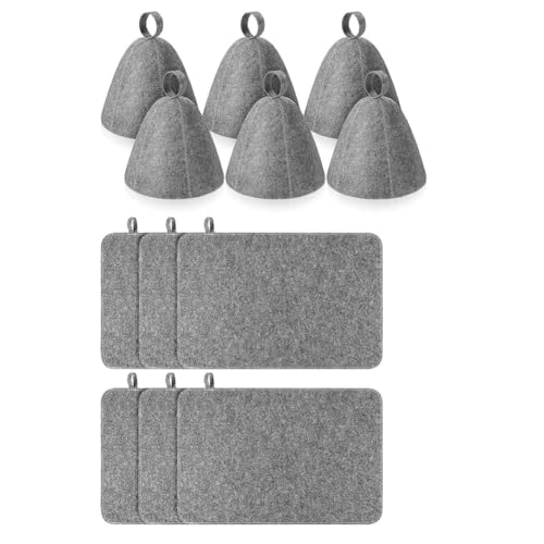 KIKAPA 1 juego de 12 piezas de accesorios para sauna, 6 piezas para sauna de fieltro, 6 unidades, alfombrilla para sauna con aislamiento térmico, protección de la cabeza absorbente para vaporario