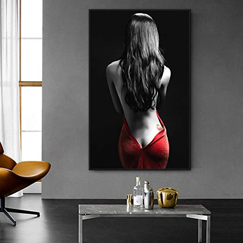 Toile femme en jupe rouge art mural moderne pour salon 80x110 cm sans cadre