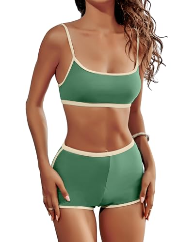 AngiMelo High Waisted Bikini Sets for Women Two Piece Tummy Control Swimsuits Modest Bathing Suit Shorts Swim Suits Teens