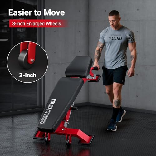 Image of YOLEO Adjustable 2204LBS Weight Bench With Gym Mat, Foldable Workout Bench with Decline /Flat /Incline for Bench Press, 90 Positions