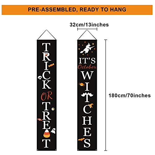 DAZONGE Halloween Decorations, Trick or Treat & It's October Witches Porch Banners for Halloween Hanging Decorations Indoor Outdoor