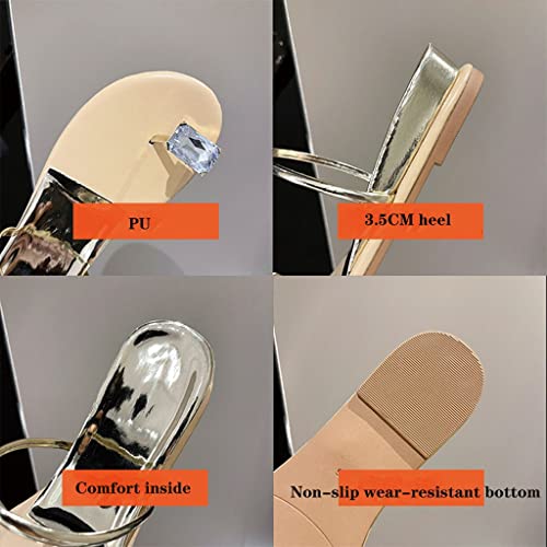 HSQMA Women's Summer Flip Flops Rhinestone Fashion Summer Wedge Heel Simple Outer Wear One-Word Sandals Beach Slippers Ladies Casual Comfort Thong Slippers Non-Slip (Color : Gold, Size : EUR37)2