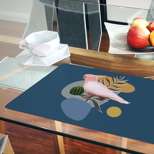 Sets de table bleu cacatoès en liège grand format 39,5x28,5 cm x4