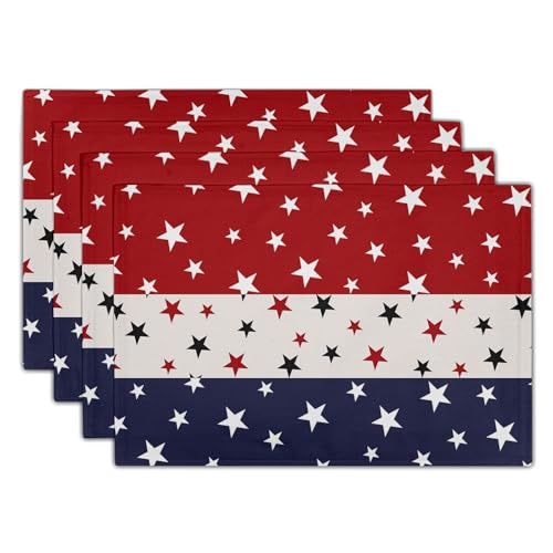Granbey 4th of July Placemats - Patriotic Tablemats 12x18 American Flag Stars Place Mats Set of 4 Independence Memorial Day Kitchen Mats for Party Dining Table