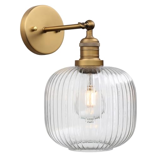 Image of Pathson Modern Wall Sconce Lamp Clear Striped Round Glass, Hardwired Vintage Wall Vanity Light Fixture for Farmhouse Living Room Bedroom Bathroom Loft