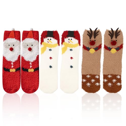 HQRKOTM 3 Paia Calzini Natale,Calze Natalizie Donna Inverno Caldo,Calzini Pelosi Natale,Calze Na-tale Regalo, Invernali Morbide Spesse Calde,Cal-zini Del Fumetto Di,Per Regali Di Na-tale,Taglia unica