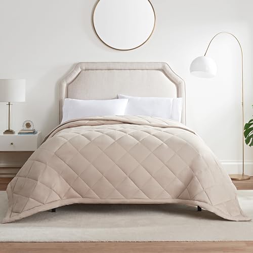 Serta Down Alternative Blanket for Bed, 100% Cotton Cover, Scotchgard Stain Release, Twin, Linen