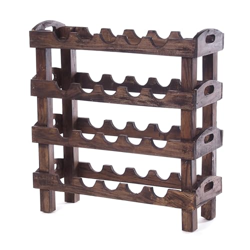 WEINREGAL Rustic | 66x61cm (HxB), Massivholz für 20 Flaschen | Flaschenregal aus Holz, Flaschenhalter im Shabby Design, Vintage Weinständer, Weinflaschenregal | Farbe: 03 Dunkelbraun
