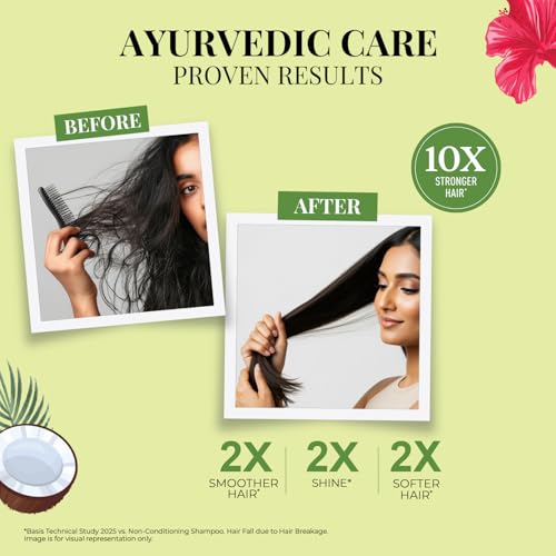 Image of Just Herbs Strong & Nourish Conditioner | Coconut, Hibiscus, Castor & 13 Herbs | 10X Stronger Hair | Controls Frizz | Ayurvedic Conditioner for All Hair Types - 200ml