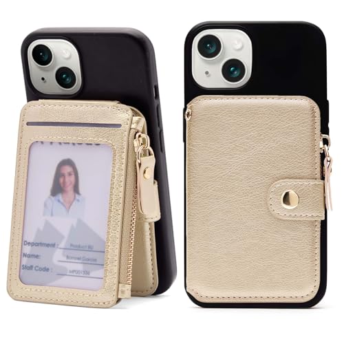 M-Plateau Small Wallet for Women, Phone Wallet with Zipper Coin Purse Credit Card Holder for Women Designed for iPhone 14 Plus Case (Gold)