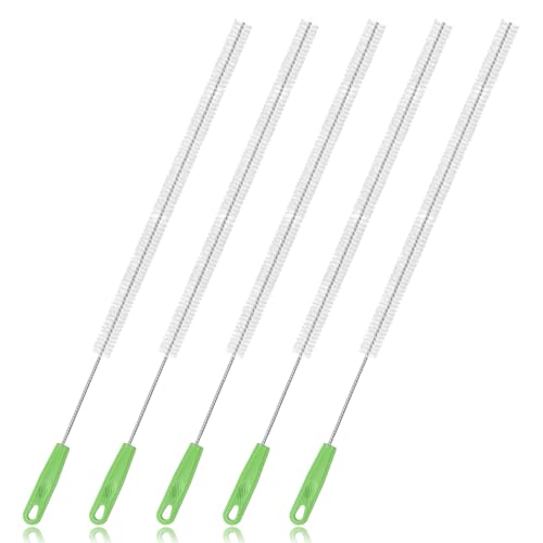 5pcs Extra Long Pipe Cleaning Brush, 15.16in/38.5cm Small Nylon Straw Cleaner Brush Set Multi-Purpose Cleaning Tool for Water Bottle Tube Kitchen Bathroom Sink Sewer Hair Dredge (Green White)