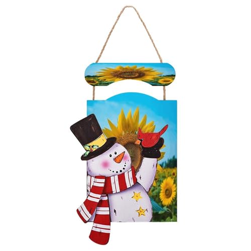 Décoration murale en bois bonhomme de neige de Noël avec imprimé tournesol