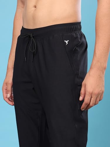Image of TECHNOSPORT Men's Solid Relaxed Fit Joggers ELASTOPLUS 4-Way Stretch Polyester Quick Dry Mid Rise Drawstring with Zip Pockets for Gym Running
