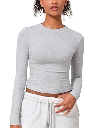 PrettyGuide Women's Cotton Jersey Long Sleeve Shirts Tight Fit Crewneck Crop Tops Basic Fall Going Out Y2K Tops3