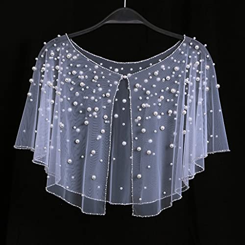 Wedding Wraps Capes Soft Tulle Shawls With Pearl Beads Embroidery Bridesmaid Capelet Shrug For Party Evening Dress3