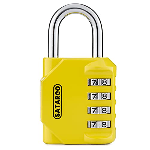 Image of 4 Digit Combination Padlock for Gym Locker - Yellow Weatherproof & Cut Resistant Digital School Locker Padlock
