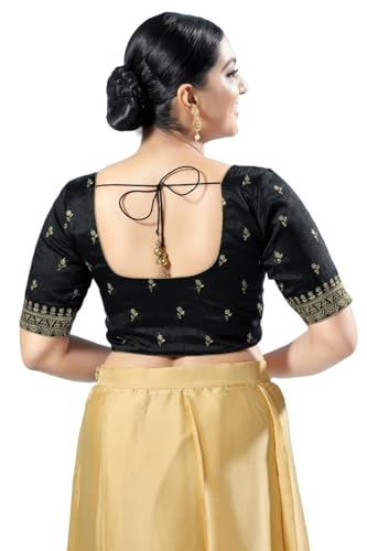 Image of Vamas Women's Silk Padded Self Design Half Sleeve Readymade Saree Blouse (X-1166.ELB)