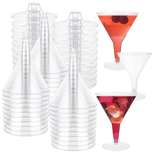 GBACHOOSE 60 Pack Plastic Martini Glasses, 180ml/6oz Party Cocktail Glasses, Reusable Adjustable Stem Bar Glasses for Champagne, Mocktail, Margarita