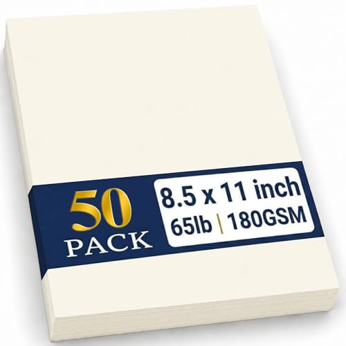 50 Sheets Cream Parchment Cardstock 8.5 x 11, 65 lb Card Stock Paper, Letter Size Printer Cardstock for Invitations, Greeting Cards, Card Making, Crafting, Die Cutting and DIY Projects