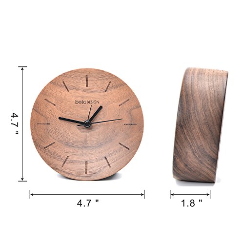 belaDESIGN Alarm Clock Handmade Black Walnut Wood Round Stripe Silent Table