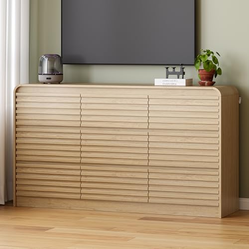 Image of 9 Drawer Dresser for Bedroom,59 inch Wide Fluted Dresser with Curved Edge and Ergonomic Handleless, Large Wooden Clothes Storage Organizer, Modern Chest of Drawers for Closet, Living Room, Natural Wood