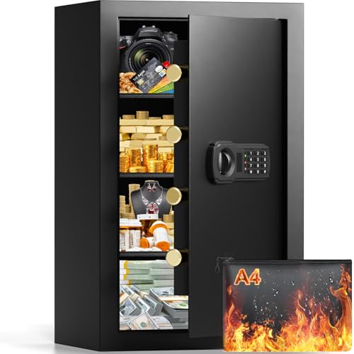 27.56'' Tall Fireproof Safe Box, 6.1 Cuft Home Safety Box with Fireproof Waterproof Bag, Anti-Theft Security Document Safe with Combination Lock & Removable Shelf, Large Safes for Home Cash Medicine