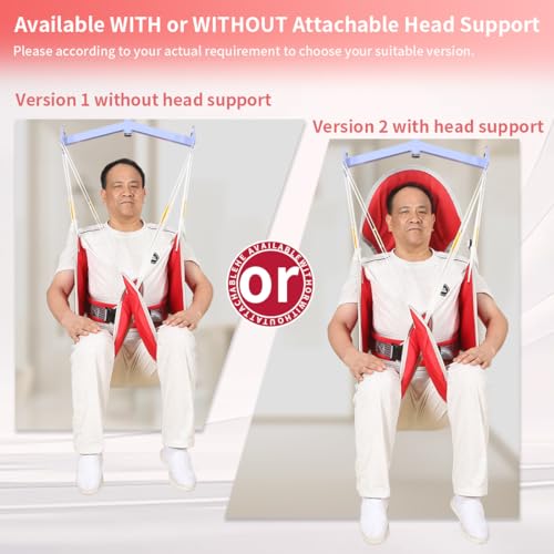Image of EZ Assistive Patient Lift Sling with Thick Pads for Patient Lift,Shower,Toilet - Includes Waist Belt with Buckle - Head Support Option Available (Red, Large,with Head Support,with 1pc Slide Glove)