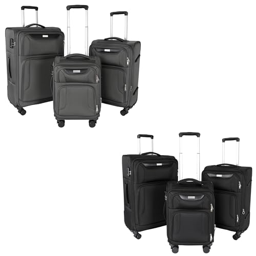 3-Piece Grey Softside Expandable Oxford Fabric Suitcase Set with Front Open Pocket & 3-Piece Black Softside Expandable Oxford Fabric Suitcase Set with Front Open Pocket