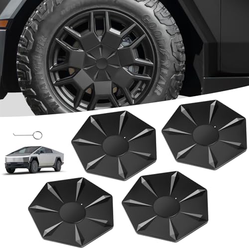 Tesla Cybertruck Wheel Center Hub Caps Premium ABS Polymer Sleek Design Easy Snap-On Installation (Set of 4) Black