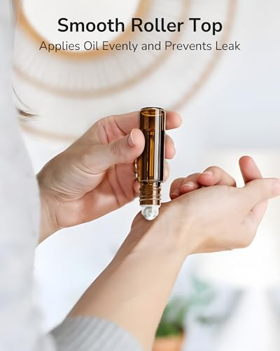ULG 48-Pack Essential Oil Roller Bottles 10ml, Empty Bottles with Stainless Steel Roller Balls and Waterproof Labels, Amber Roller Balls For Essential Oils2