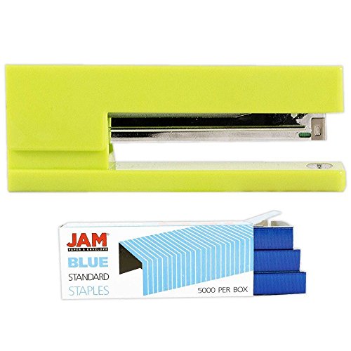 JAM PAPER Office & Desk Sets - 1 Lime Green Stapler & 1 Pack of Blue Staples - 2/Pack