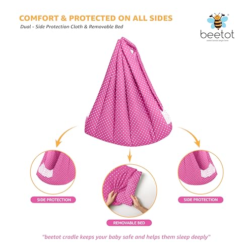 Image of Premium Swing Cradle Set | Hanging Swing Cradle, Removable 5-Layer Padded Bed & Mosquito Net | Up to 15 kg | Dark Pink Dot