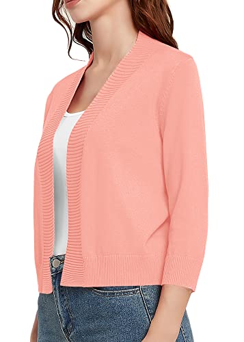 Urban Coco Women's 3/4 Sleeve Cropped Cardigan Sweater Lightweight Open Front Shrug For Women （Pink, L #TOP5
