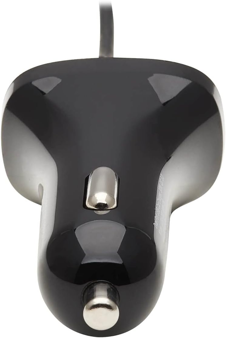 Tripp Lite USB Dual Port Car Charger, USB-C 18W QC 3.0 and USB-A 12W Dual Port USB Car Charger, Coiled USB Charging Cable, Black (U280-C02-30W-C6)