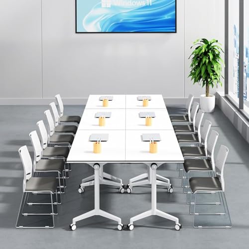 Image of CLATINA Stacking Home Office Guest Chair, Reception Stackable Chairs with Metal Sled Base, Conference Lobby Waiting Training School Kitchen Banquet Chair, Plastic Desk Chairs No Wheels, White, 4 Pack