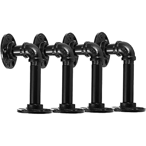 Hoofaway 4PCS Pipe Shelf Bracket, Industrial Shelf Brackets for Book Shelf Floating Shelves Plumbing Pipe Shelf for Scaffold Board 5.9'' X 3.15'' (15 X 8 cm), Black Cover