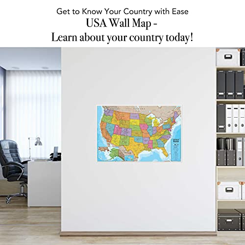 Waypoint Geographic Blue Ocean Usa Wall Map (24" X 36") - Current Up-To-Date - 1000'S Of Named Locations & Points Of Interest - Rolled & Laminated - Display In Office, Classroom Or Home (Wg11) #TOP5