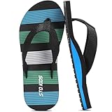 STQ KIDS Boys Girls Arch Support Flip Flops Summer Pool Sandals Swim Bath Shoes Black Blue Size 4 Big Kid