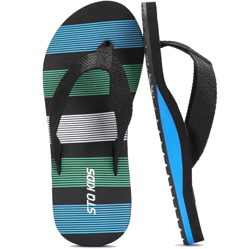 STQ KIDS Boys Girls Arch Support Flip Flops Summer Pool Sandals Swim Bath Shoes Black Blue Size 1 Little Kid