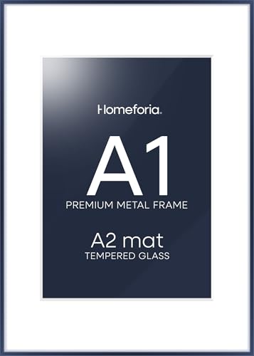 Image of Homeforia A1 Blue Poster Frame, High-End Metal, A2 Mat, Glass | High End Aluminum, Tempered Glass, Acid-Free A2 Removable Mat, A1 Edge-to-Edge Display, Wall Kit, Set Of 1