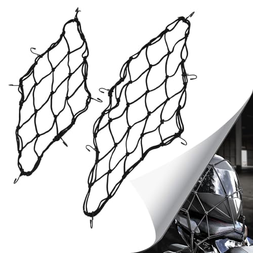 Shuny 2 pièces Filet à Bagages Elastique avec Crochets, 40 x 40cm Filet à Bagages Araignée Elastique pour Vélo Moto Net Moto Filet Transport pour Fixer Casque Bagage Sac (Noir)