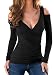 Justena Women's Long Sleeve Sexy Bodycon Casual Slim Tops V Neck Low Cut Tee Shirts Blouse