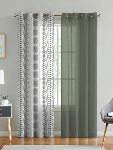 Image of Amazon Brand - Umi Linen Textured Sheer Curtains, Semi Transparent & Light Filtering Door Curtains with Tieback and Eyelets, Pack of 2 (Windows - 5 feet x 4 feet)