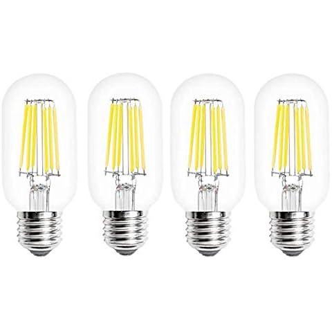 T45 LED Edison Bulb 6W Cool White 6500K 60W Incandencent Replacement Screw E27 Vintage LED Decorative Light Bulb T45 Clear Tubular Filament Bulb (4-Pack, Non-Dimmable) Cover